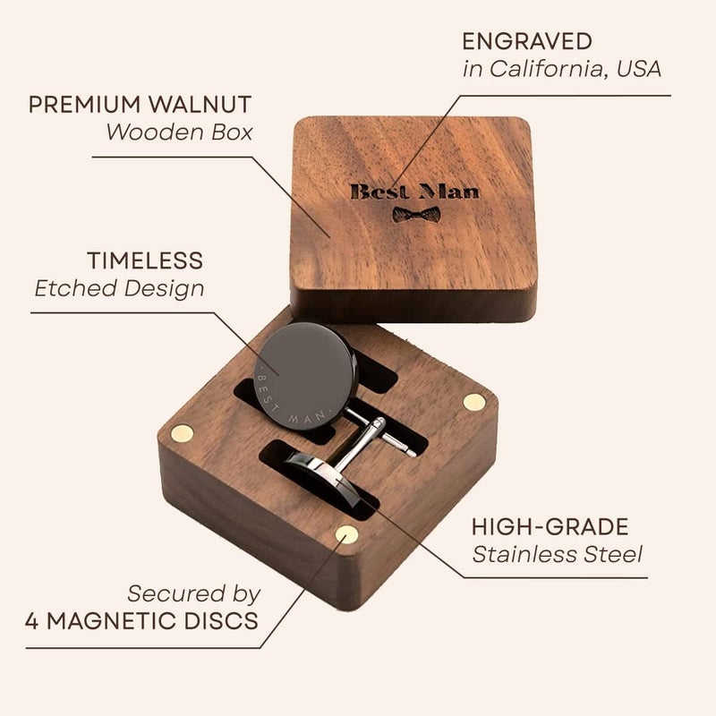 MUUJEE Cufflinks with Engraved Wood Gift Box - Image 3